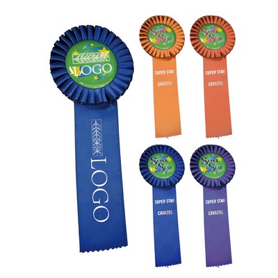 Custom Tinplate Rosette Badge with Satin Ribbon