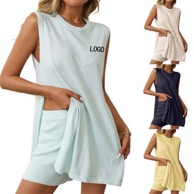 Women's Knit Vest And Shorts Two-Piece Lounge Set