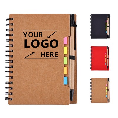 Eco-Friendly Kraft Paper Cover Spiral Notepad W/ Pen