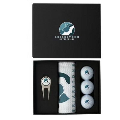 Luxury Golf Presentation Gift Box - Golf Ball, Divot Tool & Towel