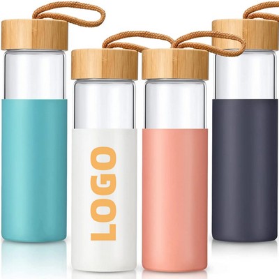18oz Glass Water Bottle With Bamboo Lid And Silicone Sleeve