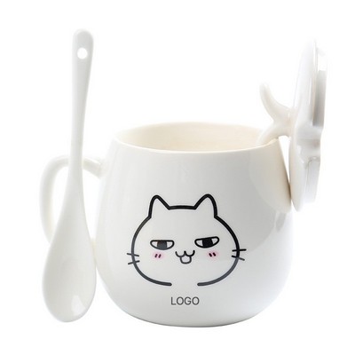 Ceramic Mug High-Aesthetic "Spud-Style" Face Cup with Lid & Spoon Office Tea Mug