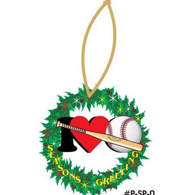 I Love Baseball w/ Bat Wreath Ornament w/ Black Back (4 Square Inch)