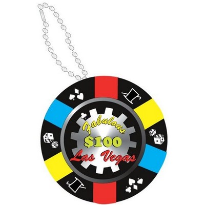 Las Vegas $100 Poker Chip Promotional Key Chain w/ Black Back (12 Square Inch)