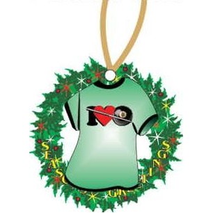 I Love Pool T-Shirt Promotional Wreath Ornament w/ Black Back (4 Square Inch)