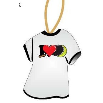 I Love Tennis w/ Racket T-Shirt Ornament w/ Black Back (4 Square Inch)