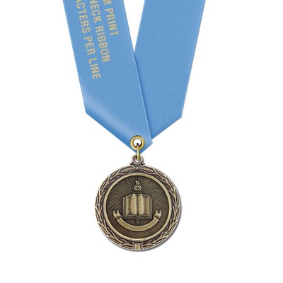 Open Book Cast MX Medal w/Satin Neck Ribbon (1½")