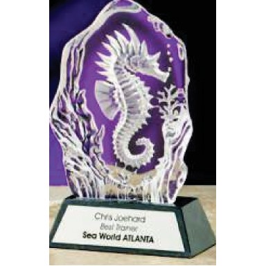 Hand Caste Crystal Seahorse Figurine Award