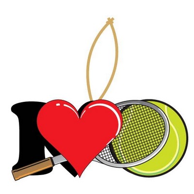 I Love Tennis w/ Racket Ornament w/ Clear Mirrored Back (2 Square Inch)
