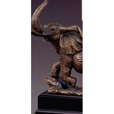 Kneeling Elephant w/Raised Trunk Trophy & Rectangle Base (7"x11.5")