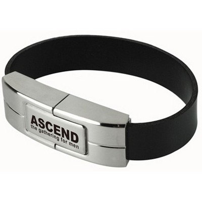 Leather USB Flash Drive Wristband w/ Stainless Steel Clasp