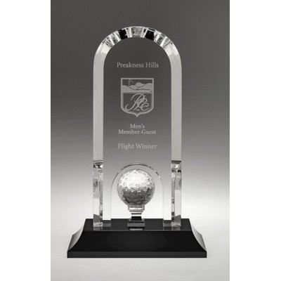 Medium Optical Crystal Optima Golf Award w/Black Base