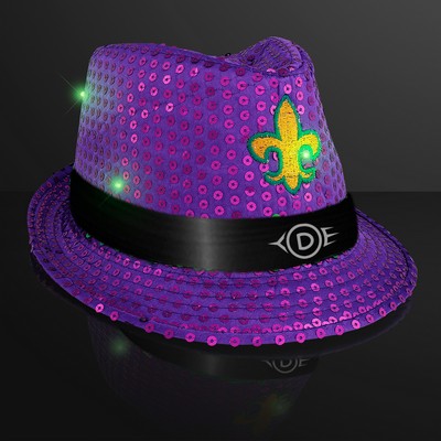 Mardi Gras Sequin Fedoras with Black Bands - PRINTED