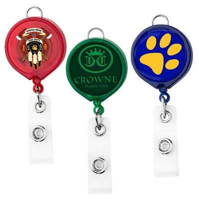 Large Face Retractable Badge Reel w/lanyard attachment - Translucent