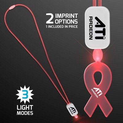 Neon Look Necklace Red LED Lanyards with Acrylic Ribbon Pendants - PRINTED