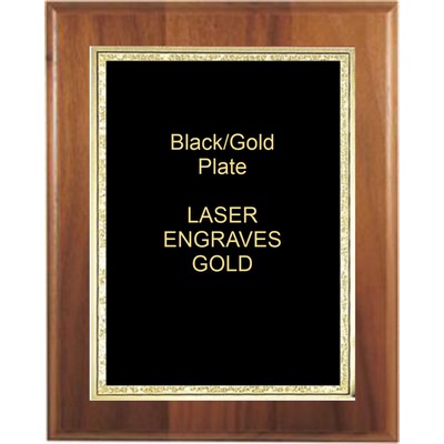 Walnut Beveled Edge 9" x 12" Plaque - W/ 7" x 10" Black/Gold Florentine Plate