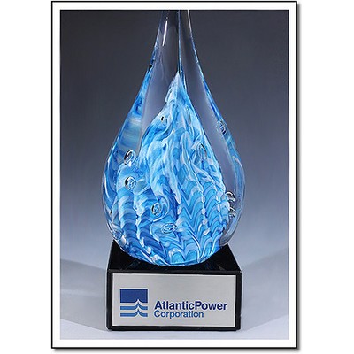 Atlantic Power Custom Art Glass Sculpture w/ Marble Base (4"x10.75")