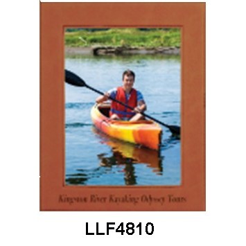 Custom Laser Engraved Leatherette Picture Frame-Rawhide/Engraves Black, Large