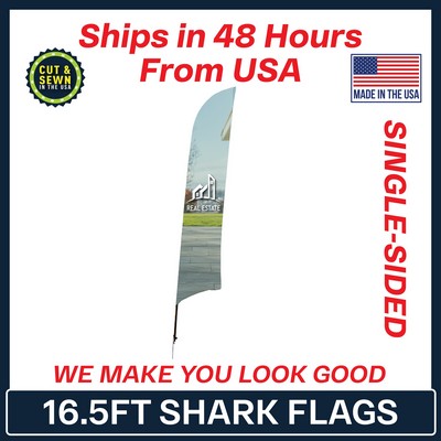 16.5' Shark Flag - Single Sided w/Spike Base - Made in the USA