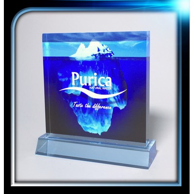 Executive Series Blue Square Award w/Base (5"x5"x3/4")