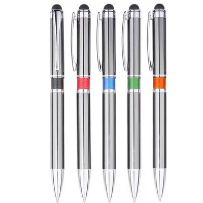 MD II Series Stylus Ball Point Pen- Gunmetal Stylus Pen, green middle ring accent