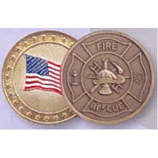 Fire Rescue/America Flag 2 Sided Coin