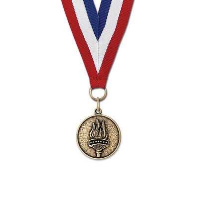 Torch Cast CX Medal w/Red/White/Blue or Year Grosgrain Neck Ribbon (1 1/8")