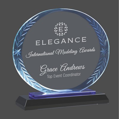 Oval Accent Glass Award on Blue & Black Base (7")