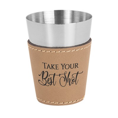 Leatherette on Steel Shot Glass (Light Brown)
