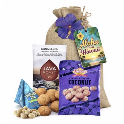 Aloha Hawaii Coffee & Treats Gift Set with Jute Pouch