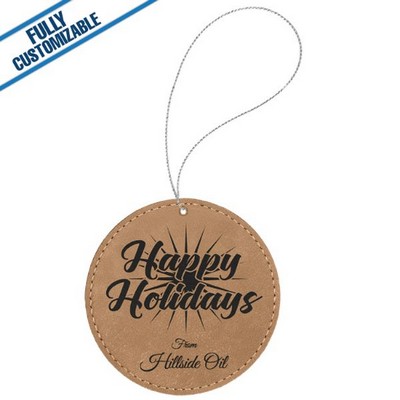 Light Tan Leatherette - Ornament With Silver String - Round