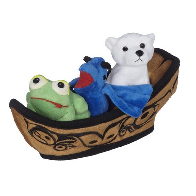 Bill Helin Canoe Playset w/3 Finger Puppets - Spirit Bear, Frog & Raven