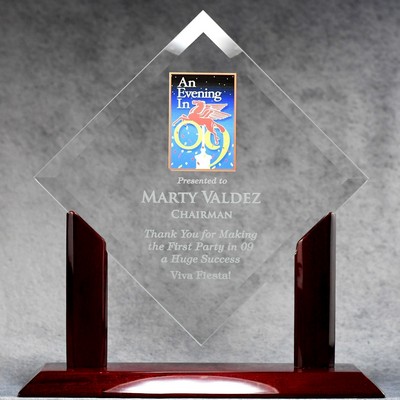 Jade Glass Diamond On Piano Wood Base - 13"