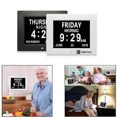 8" Digital Calendar Day Clock Or Photo Frame For Alzheimers Or Elderly with Large Letter Display