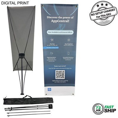 72 Hr Fast Ship - Tripod Banner with Graphics, (23"x64"), and Bag. NO SETUP CHARGE