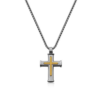 CJ Steelx IP Gold and High Polish Stainless Steel Cross