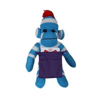 soft plush Blue Sock Monkey with gift card sack