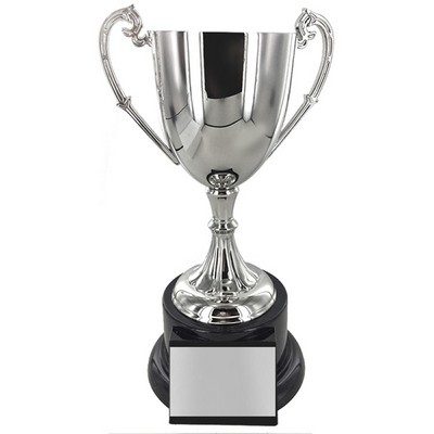 8 ½" Nickel Plated Polished Trophy Cup w/Black Base