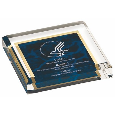 Blue Marbleized Paperweight Acrylic (3 3/4" x 3 3/4")