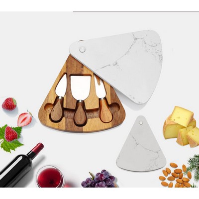Marble Wood Cheese Board Set