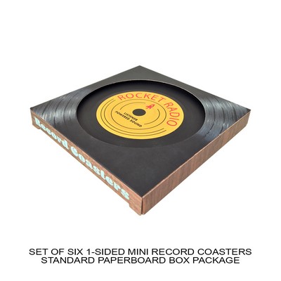 1-Sided Mini Record Coasters - Sets of 6 - Paperboard Box W/ Label On Back