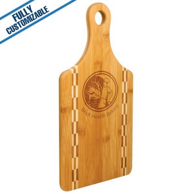 Paddle Shaped Bamboo Cutting Board w/Butcher Block Inlay (13.5" x 7")