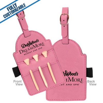 Pink - 5X3.25" Golf Bag Tag With 3 Wooden Tees