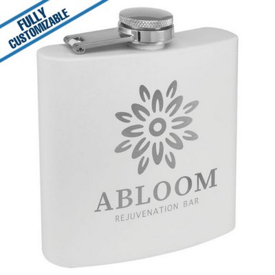 6 Oz. White Matte Powder Coated Stainless Steel Flask