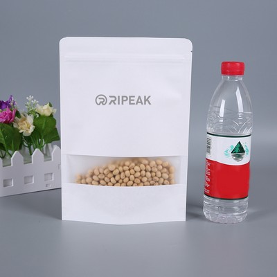 7.1 x 10.3" White Kraft Paper Bags W/Window Stand Up Ziplock Resealable Pouch Coffee Bag