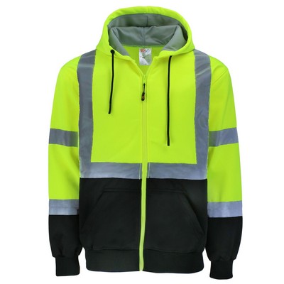 Safety Brite SB-C3MWBBZ Class 3 Hi Vis Full Zip Sweatshirt with Black Bottom