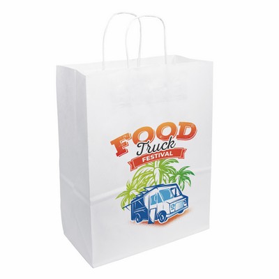 Full Color 1-Sided White Paper Handled Shopper Bag (10" x 13" x 5")