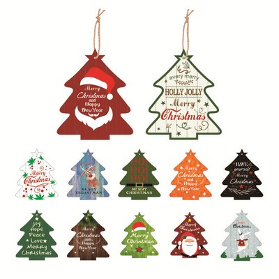 Colorful Plywood Christmas Tree Ornaments Tree Shape 3pcs Set Into Small Pouch