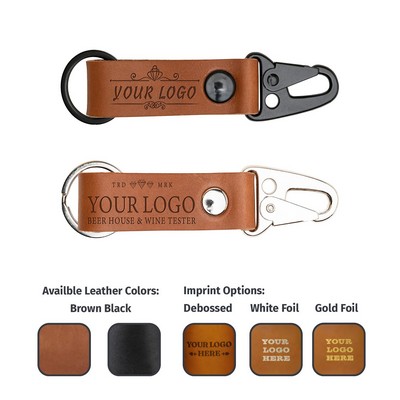 Full-Grain Leather Keychain with HK Clip | Rectangle Size | Made in the USA, Gun clip key chain