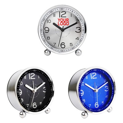 Round Metal Silent Non Ticking Desk Alarm Clock